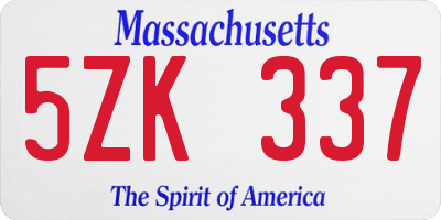 MA license plate 5ZK337