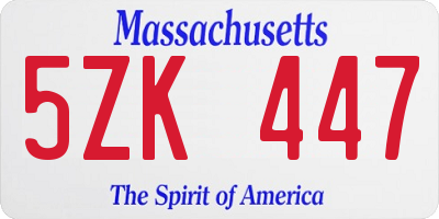 MA license plate 5ZK447