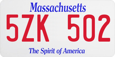 MA license plate 5ZK502