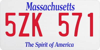 MA license plate 5ZK571