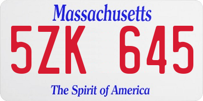 MA license plate 5ZK645