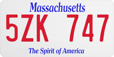 MA license plate 5ZK747