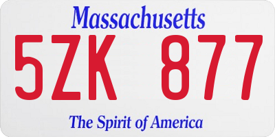 MA license plate 5ZK877
