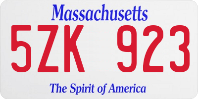 MA license plate 5ZK923