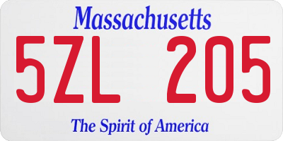 MA license plate 5ZL205