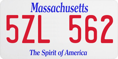 MA license plate 5ZL562