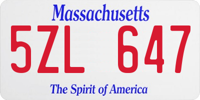 MA license plate 5ZL647