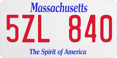 MA license plate 5ZL840