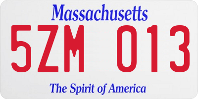 MA license plate 5ZM013