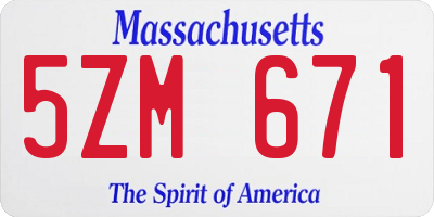 MA license plate 5ZM671