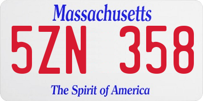 MA license plate 5ZN358