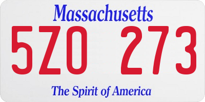 MA license plate 5ZO273