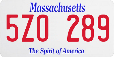 MA license plate 5ZO289