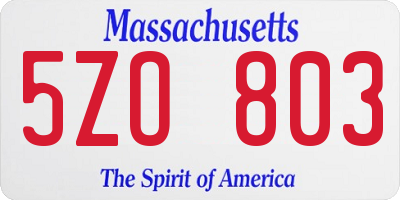 MA license plate 5ZO803