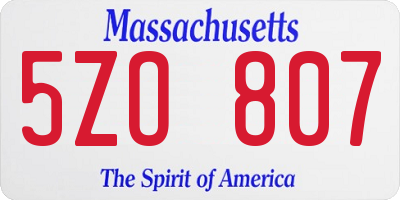MA license plate 5ZO807
