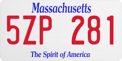 MA license plate 5ZP281