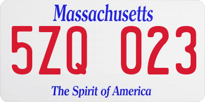 MA license plate 5ZQ023