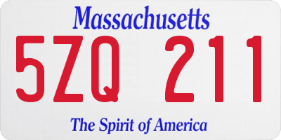 MA license plate 5ZQ211