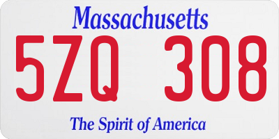 MA license plate 5ZQ308