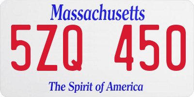 MA license plate 5ZQ450
