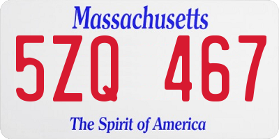 MA license plate 5ZQ467
