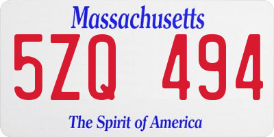MA license plate 5ZQ494