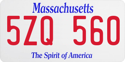MA license plate 5ZQ560
