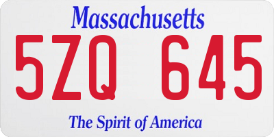 MA license plate 5ZQ645