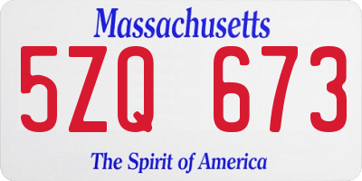 MA license plate 5ZQ673