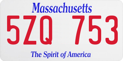 MA license plate 5ZQ753