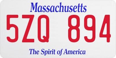 MA license plate 5ZQ894