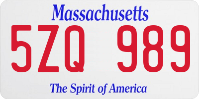 MA license plate 5ZQ989