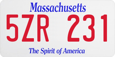 MA license plate 5ZR231