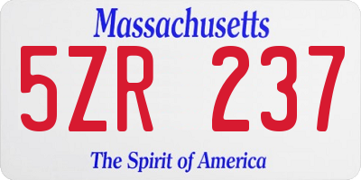 MA license plate 5ZR237