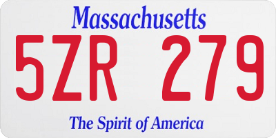 MA license plate 5ZR279