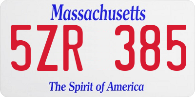 MA license plate 5ZR385