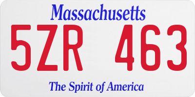 MA license plate 5ZR463