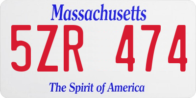 MA license plate 5ZR474