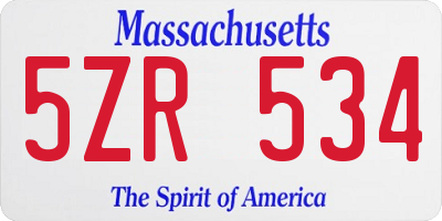 MA license plate 5ZR534