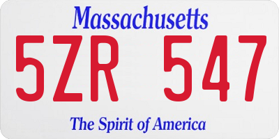MA license plate 5ZR547