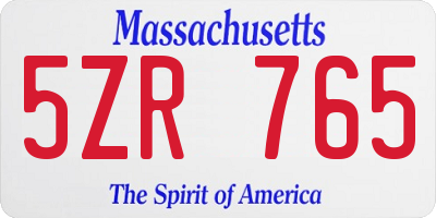 MA license plate 5ZR765