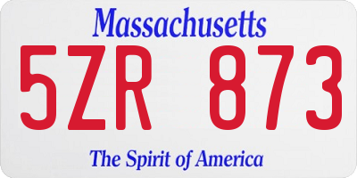 MA license plate 5ZR873