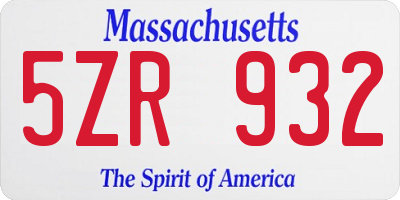 MA license plate 5ZR932