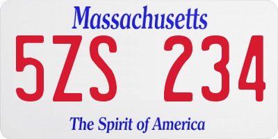 MA license plate 5ZS234
