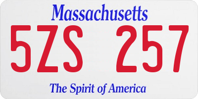 MA license plate 5ZS257