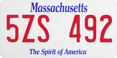MA license plate 5ZS492