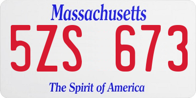 MA license plate 5ZS673