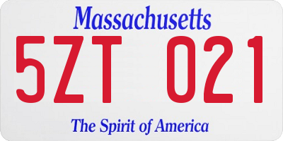 MA license plate 5ZT021