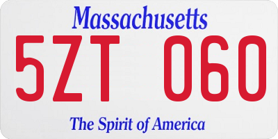 MA license plate 5ZT060