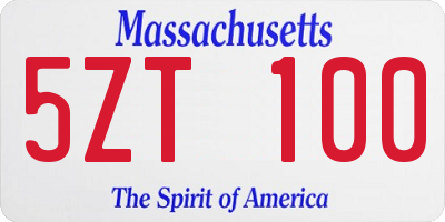 MA license plate 5ZT100